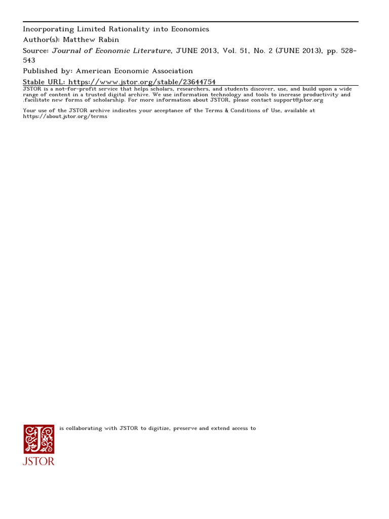 Limited Rationality in Economic Models | PDF | Economics | Rationality