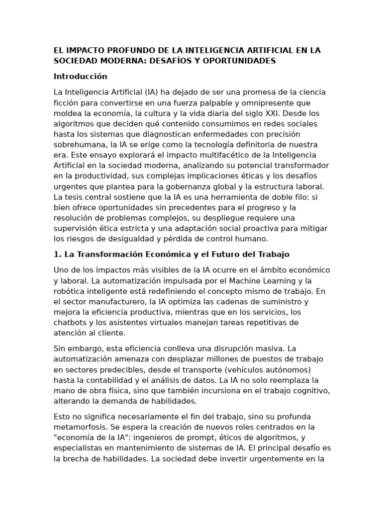 El Impacto Profundo de La Inteligencia Artificial en La Sociedad ...