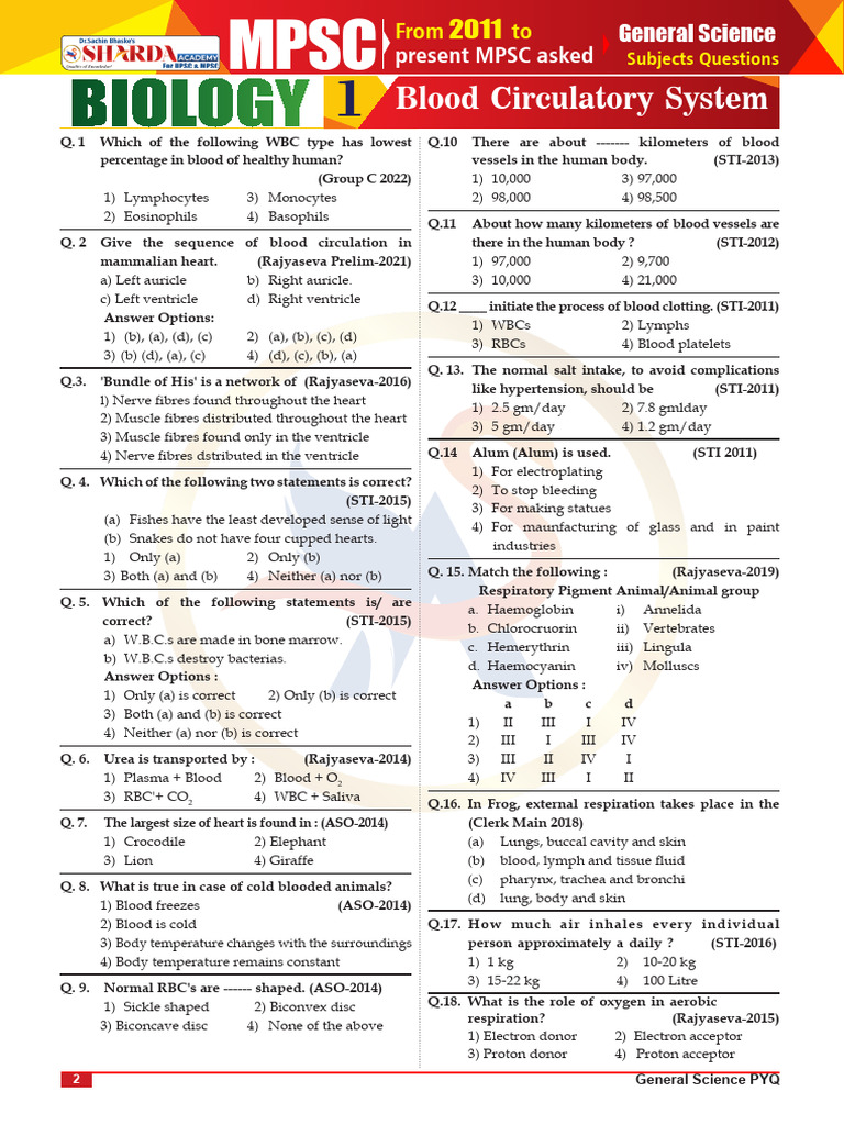MPSC General Science Biology Questions | PDF | Vaccines | Diabetes