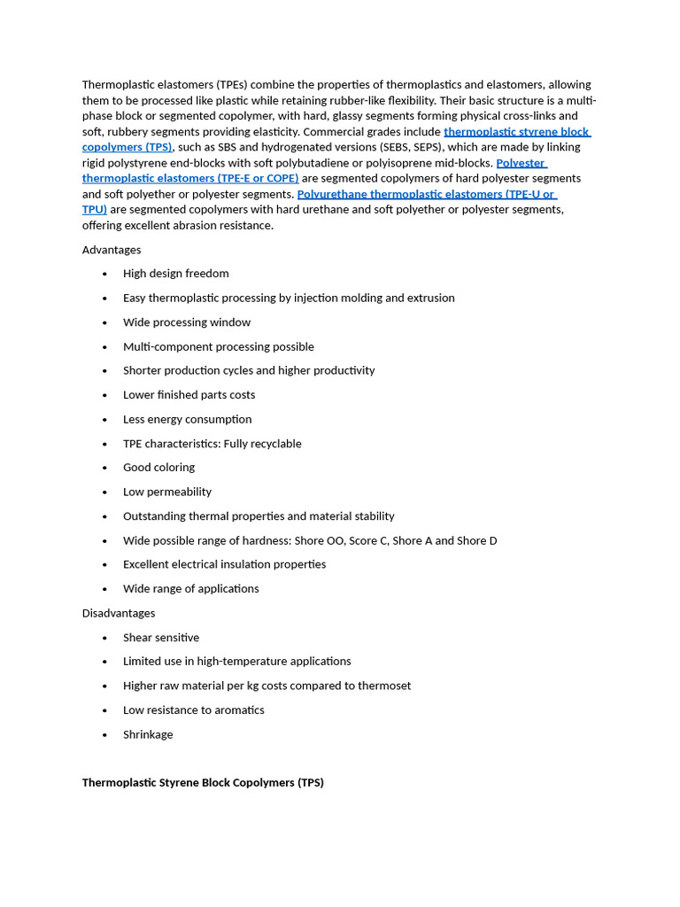 Overview of Thermoplastic Elastomers | PDF | Polyurethane | Strength Of ...