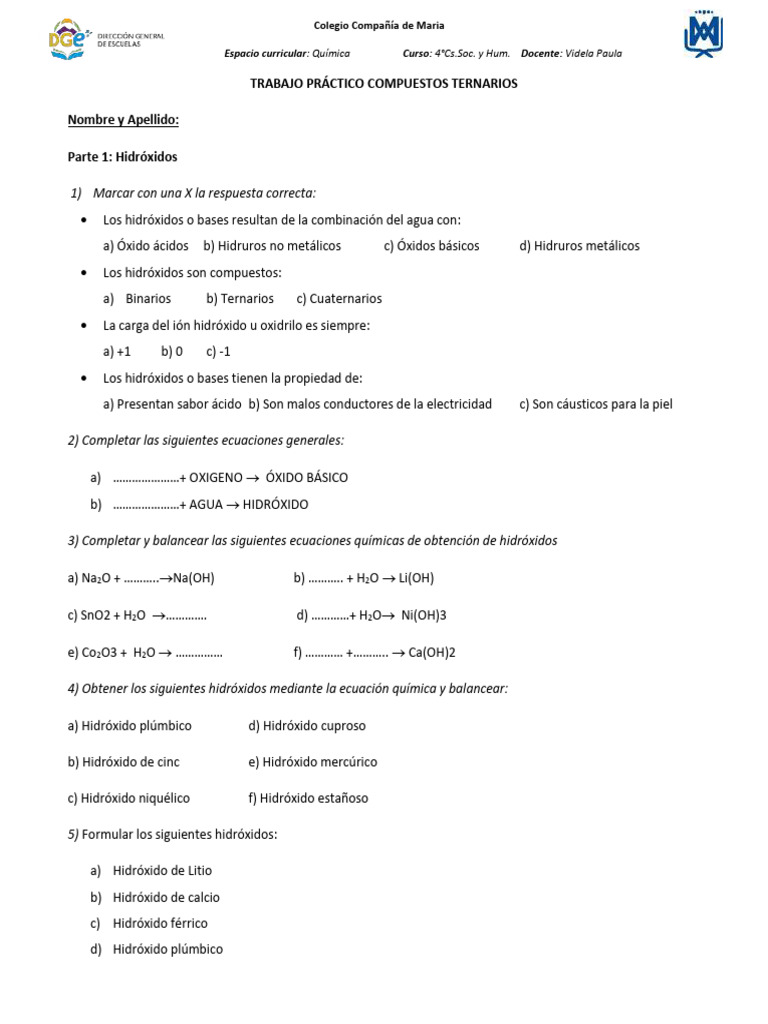 TP6 Compternarios | PDF | Hidróxido | Ácido