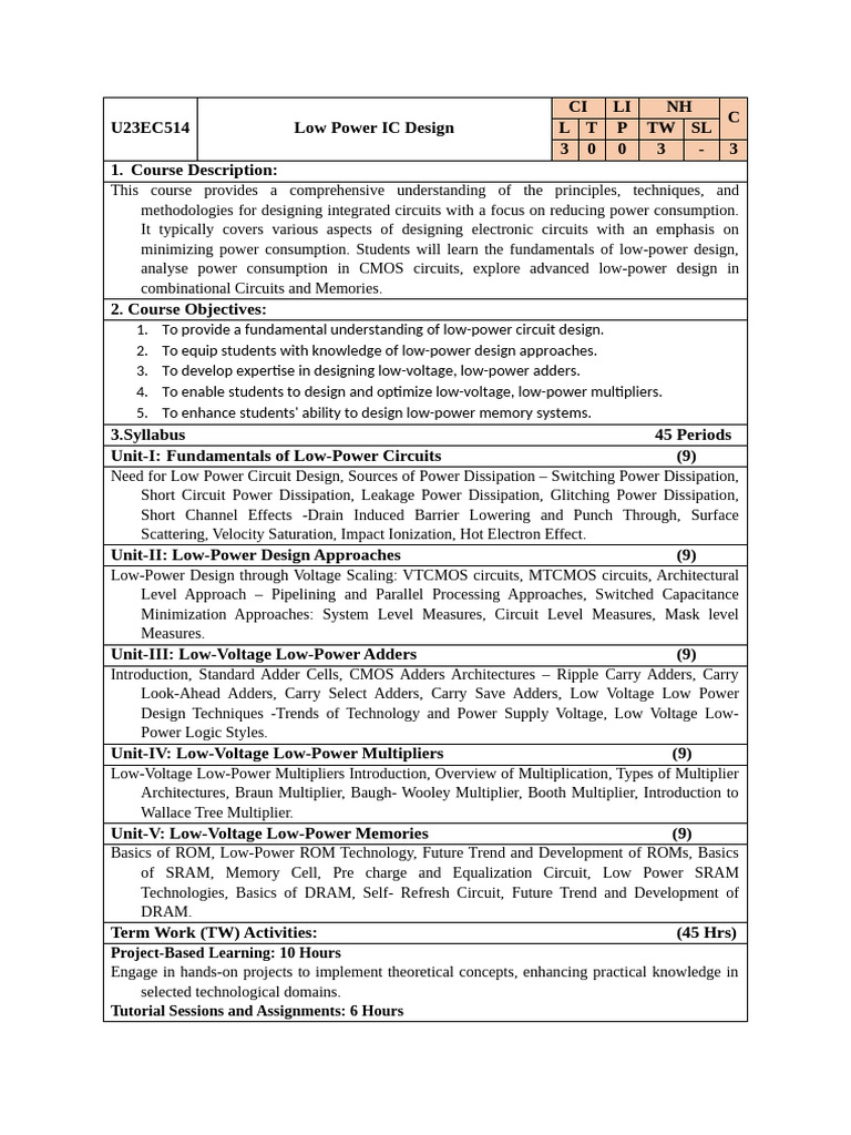 Low Power IC Design Course Overview | PDF | Digital Electronics ...