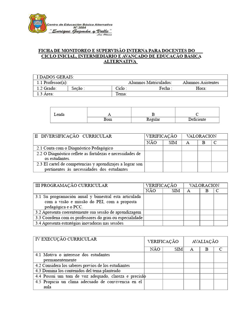 Ficha de Monitoramento para Docentes | PDF | Aprendizado | Pedagogia