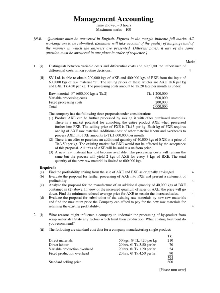 Management Accounting Exam Questions and Analysis | PDF | Labour ...