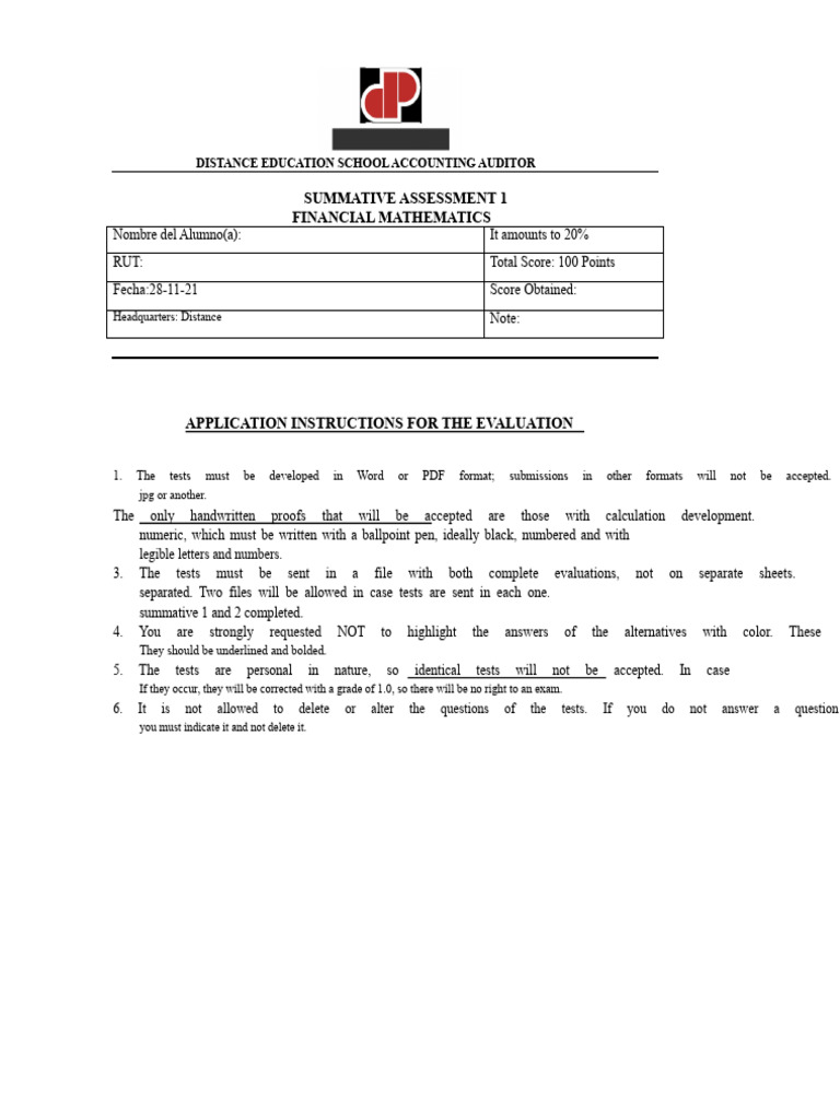 Financial Mathematics Assessment Guide | PDF | Interest | Liability ...