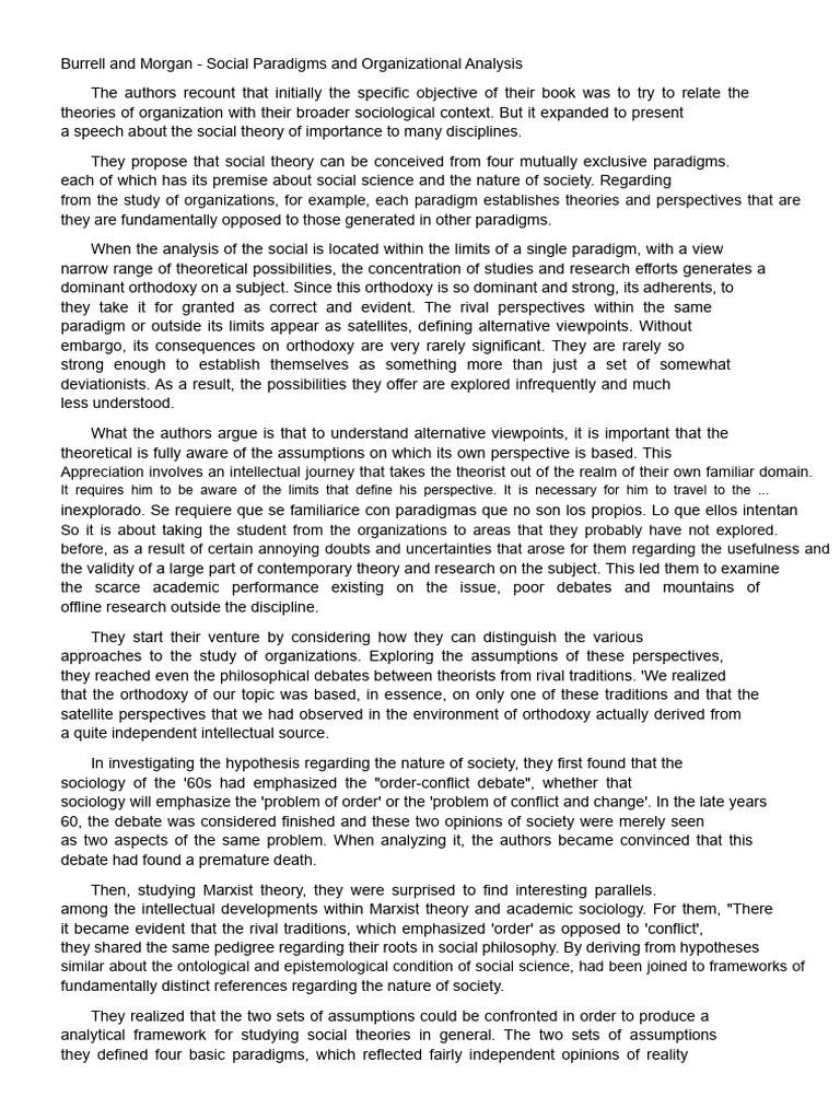 Burrell and Morgan - Social Paradigms and Organizational Analysis | PDF ...