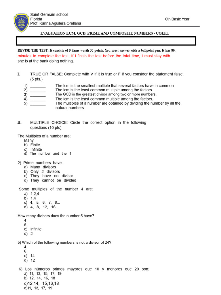 Mcm and Mcd test | PDF | Mathematics | Number Theory
