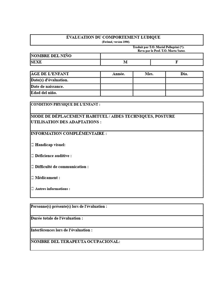Évaluation du Comportement Ludique Enfant | PDF