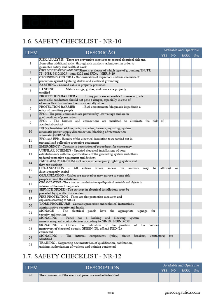 NR-10 and NR-12 Checklist | PDF | Electrical Equipment | Equipment