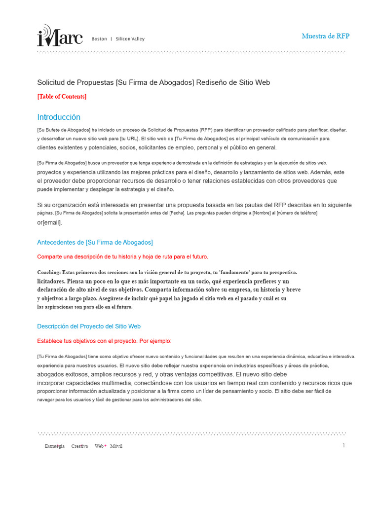 RFP para Rediseño de Sitio Web Legal | PDF | Solicitud de propuesta ...
