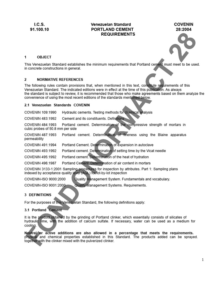 Venezuelan Portland Cement Standards | PDF | Cement | Concrete