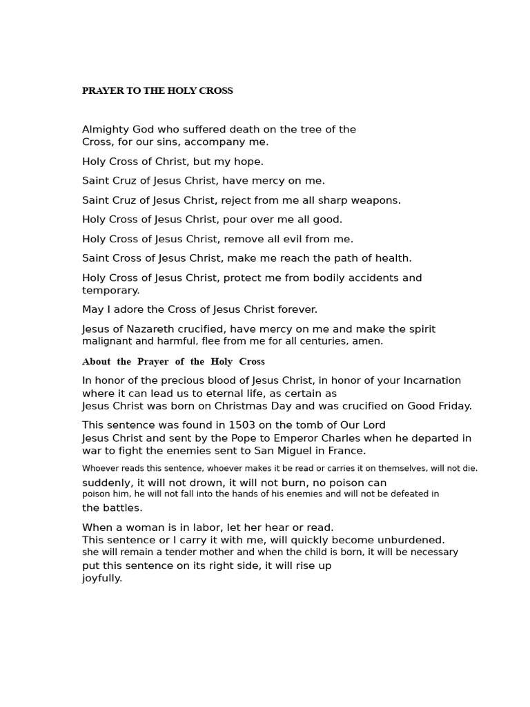 Prayer of the Holy Cross Benefits | PDF | Jesus | Prayer