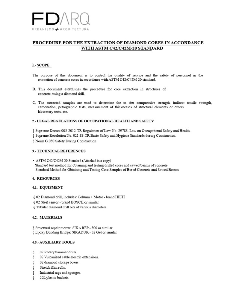 Diamond Core Extraction Procedure ASTM C42 | PDF | Concrete | Diamond