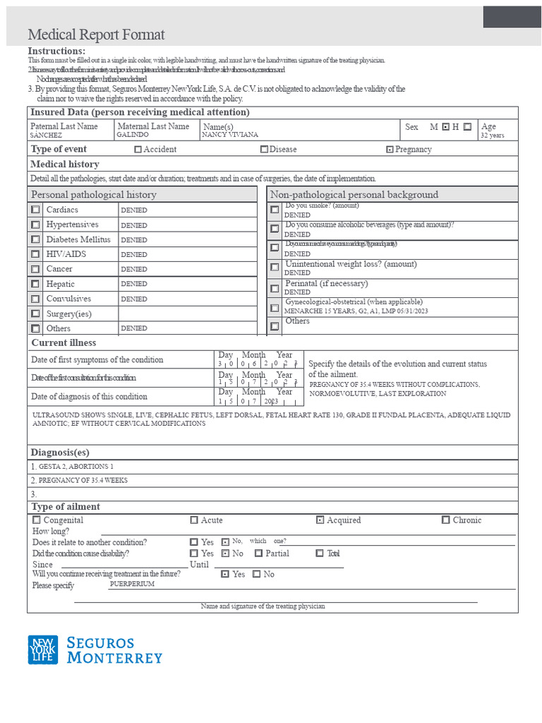 Medical Report Template for Insurance | PDF | Pregnancy | Fetus