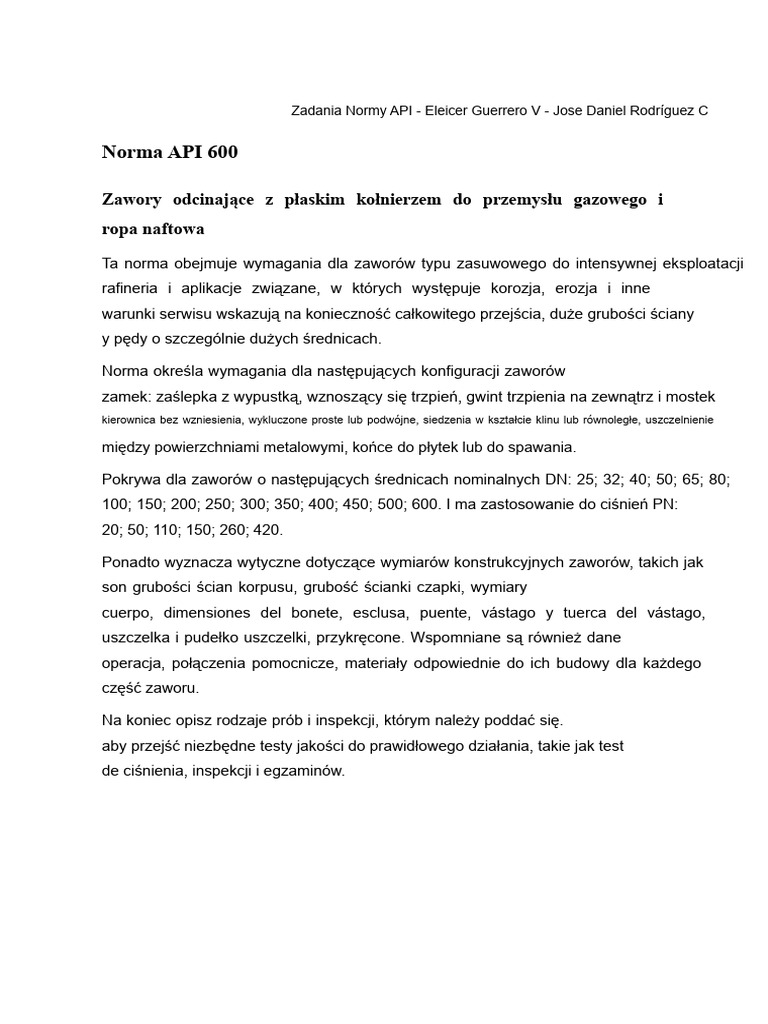 Zadanie Norma API 600 I 607 | PDF