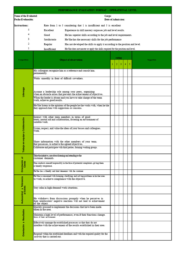 Operational Level Performance Evaluation Form | PDF | Performance ...