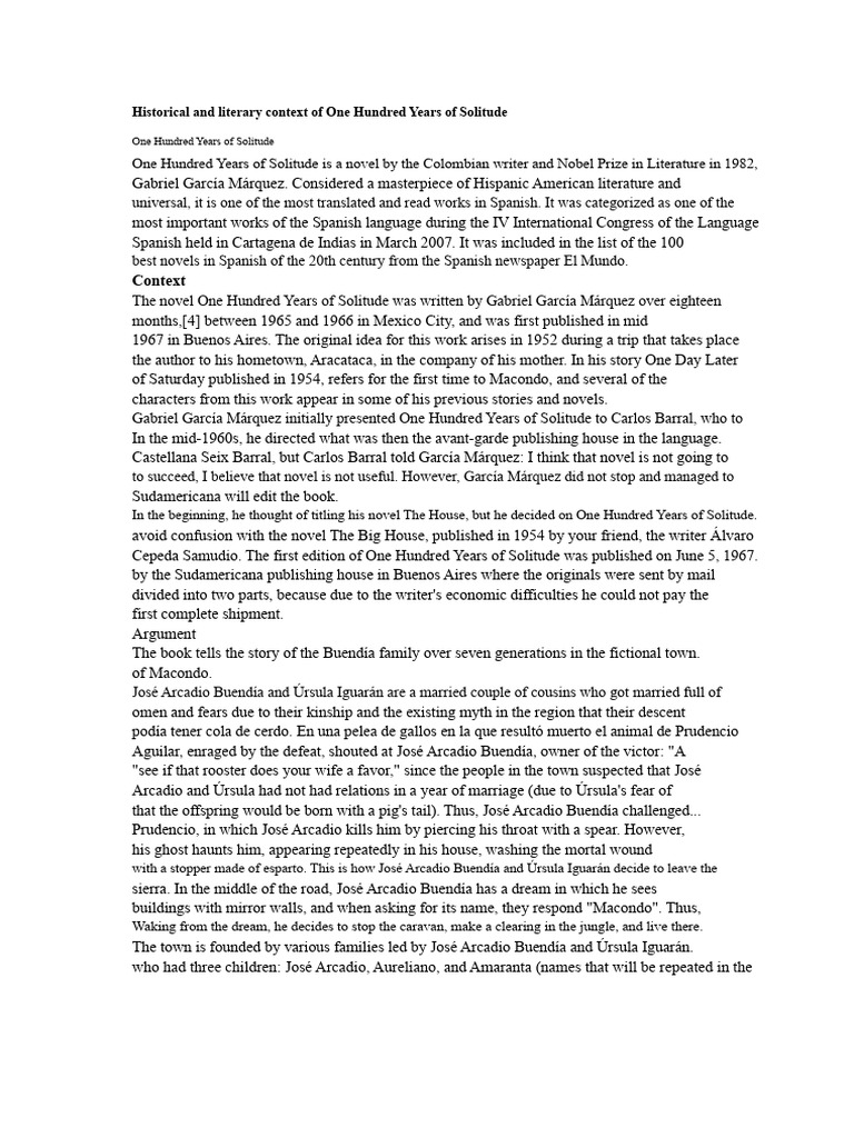 One Hundred Years of Solitude Overview | PDF