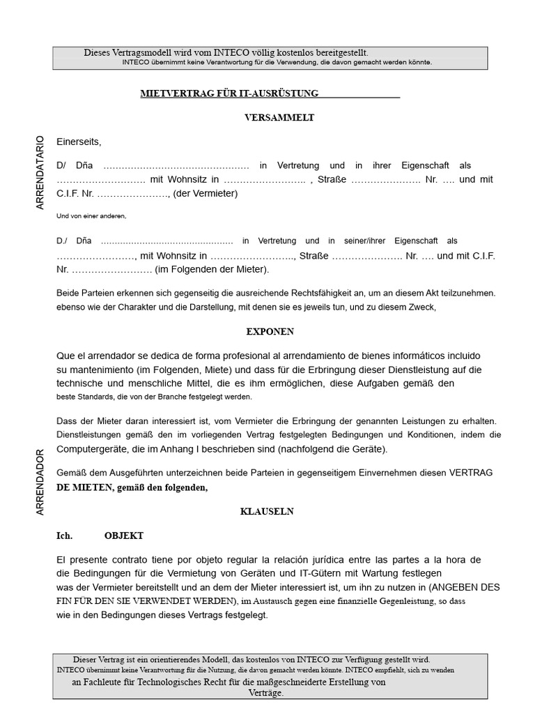 Modell Vertrag Für IT-Mietverträge | PDF