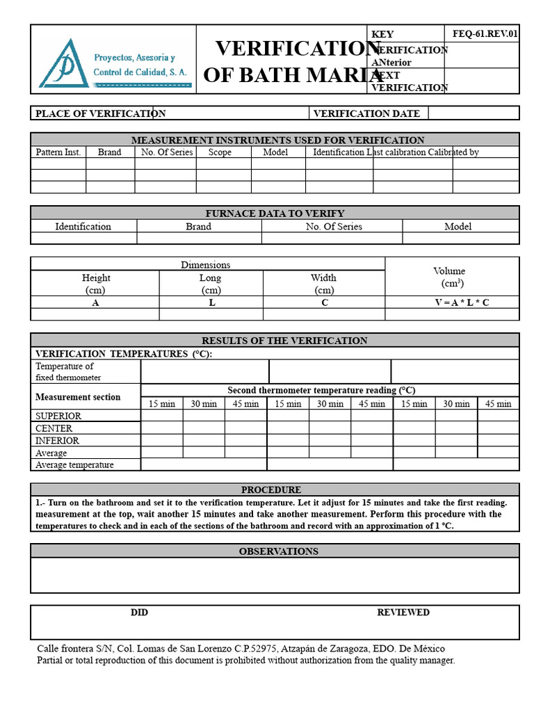 Bath Maria Verification Procedure Guide | PDF | Thermometer | Temperature