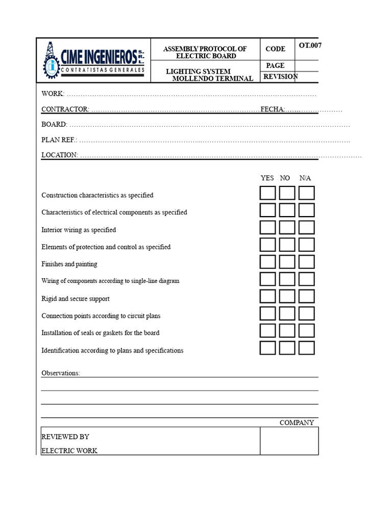 Protocol For The Assembly of Electrical Panels | PDF