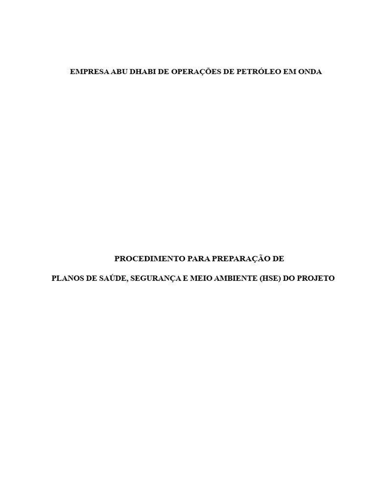 Procedimento ADCO para Preparação Do Plano HSE Do Projeto | PDF ...