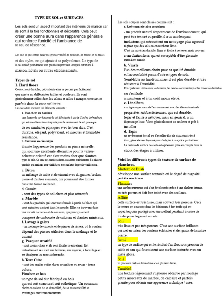 Types de sols et revêtements intérieurs | PDF | Béton | Matériaux