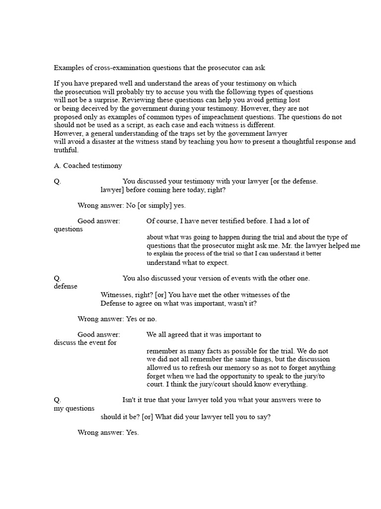 Prosecutor Cross-Examination Questions | PDF | Witness | Testimony