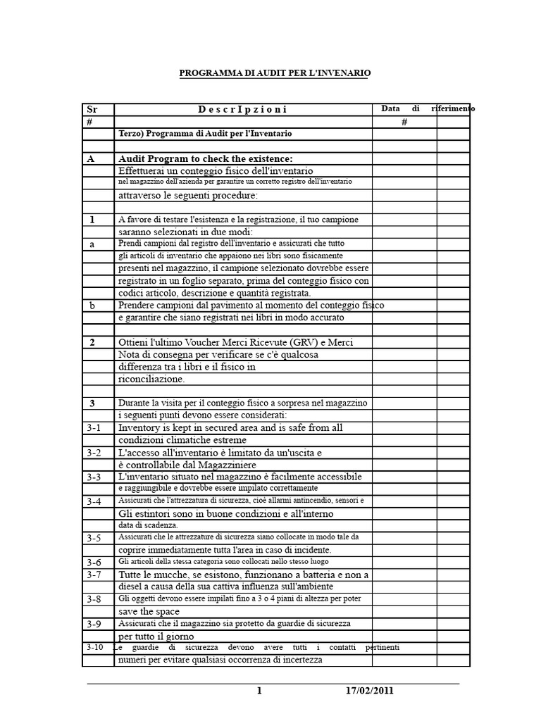 Programma Di Audit - Inventario | PDF