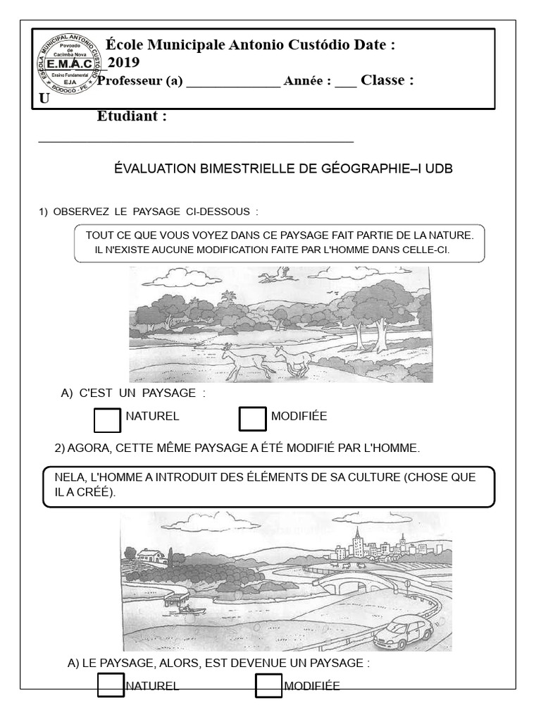 Évaluation de Géographie : Paysages Naturels et Modifiés | PDF