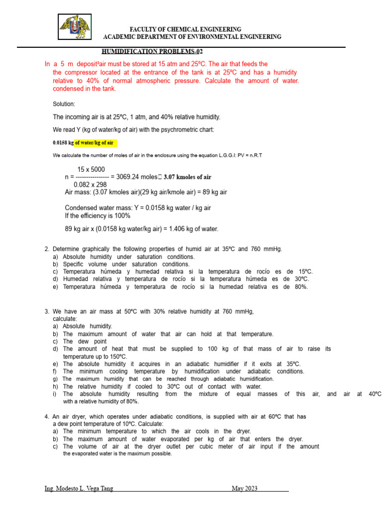 Humidification Calculations in Engineering | PDF | Humidity | Branches ...