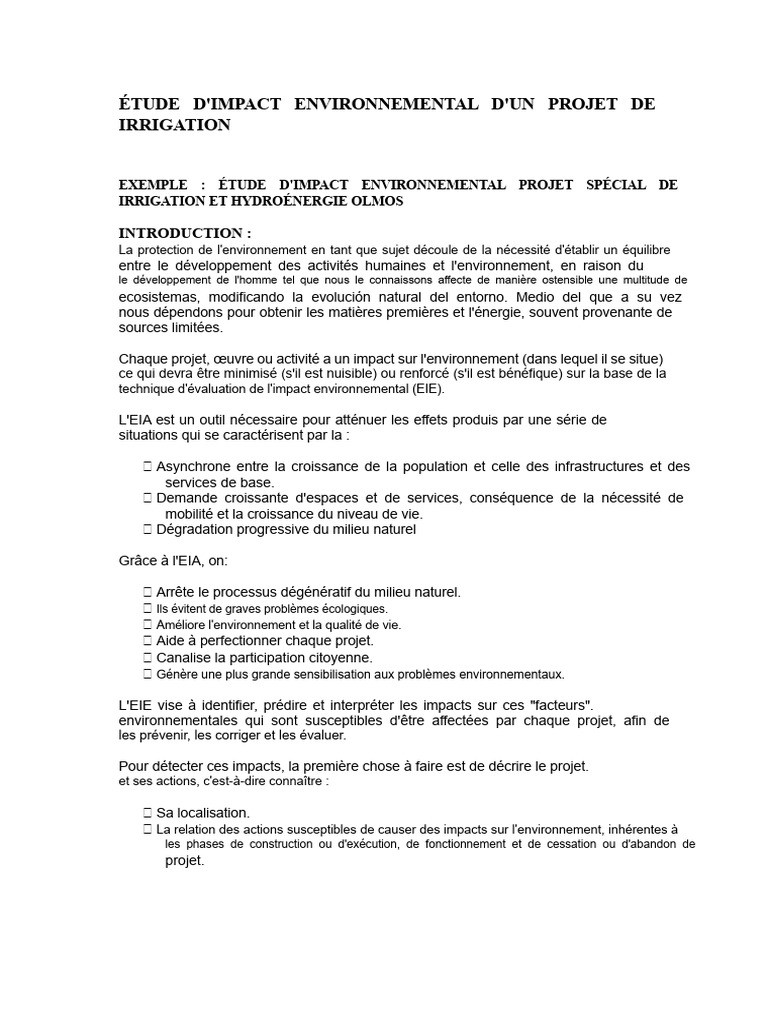 Étude d'Impact Environnemental Irrigation | PDF | Environnement naturel ...