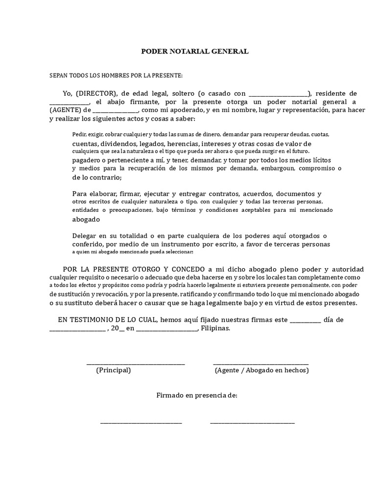 Poder Notarial General en Filipinas | PDF