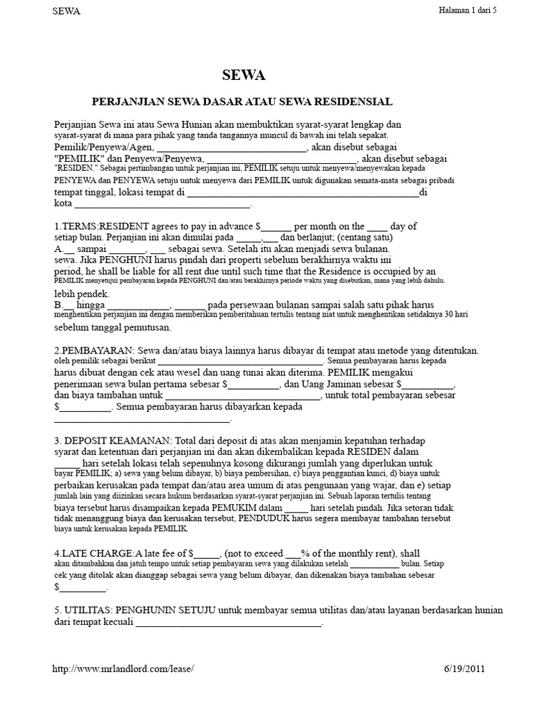 Perjanjian Sewa Residensial Lengkap | PDF