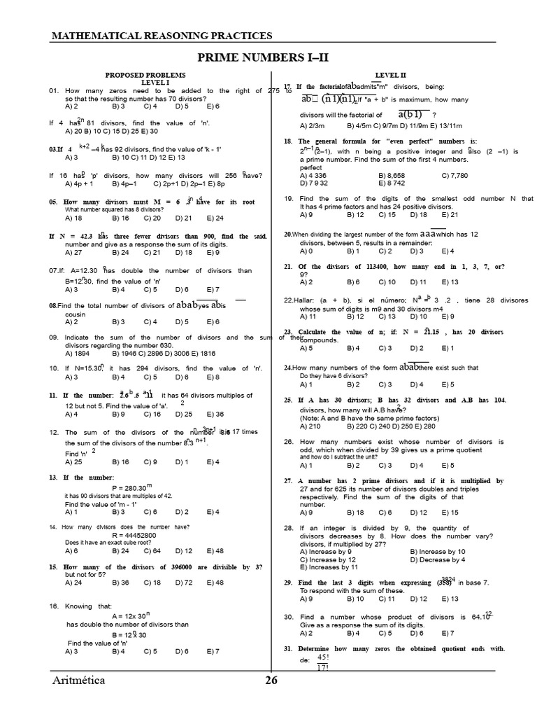 Prime Number Problems and Divisor Calculations | PDF | Numbers ...