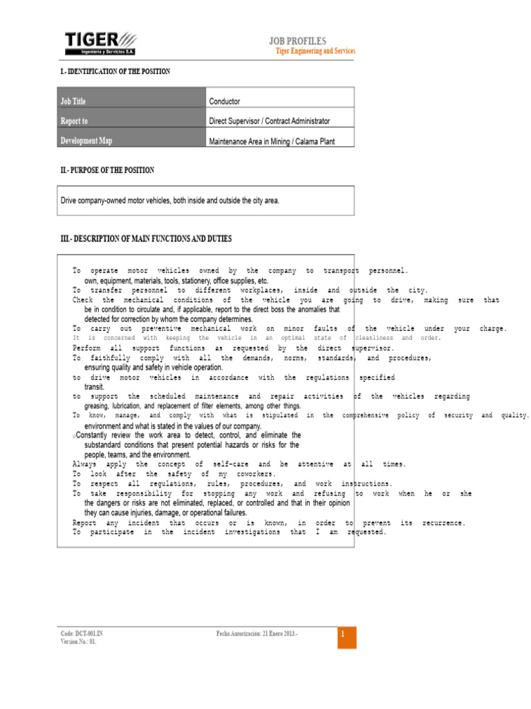 Conductor Job Profile at Tiger Engineering | PDF | Safety