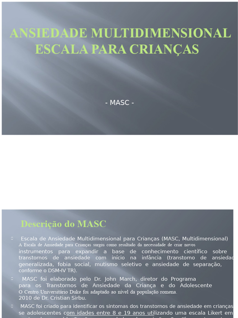 Escala de Ansiedade para Crianças MASC | PDF | Ansiedade | Distúrbio mental