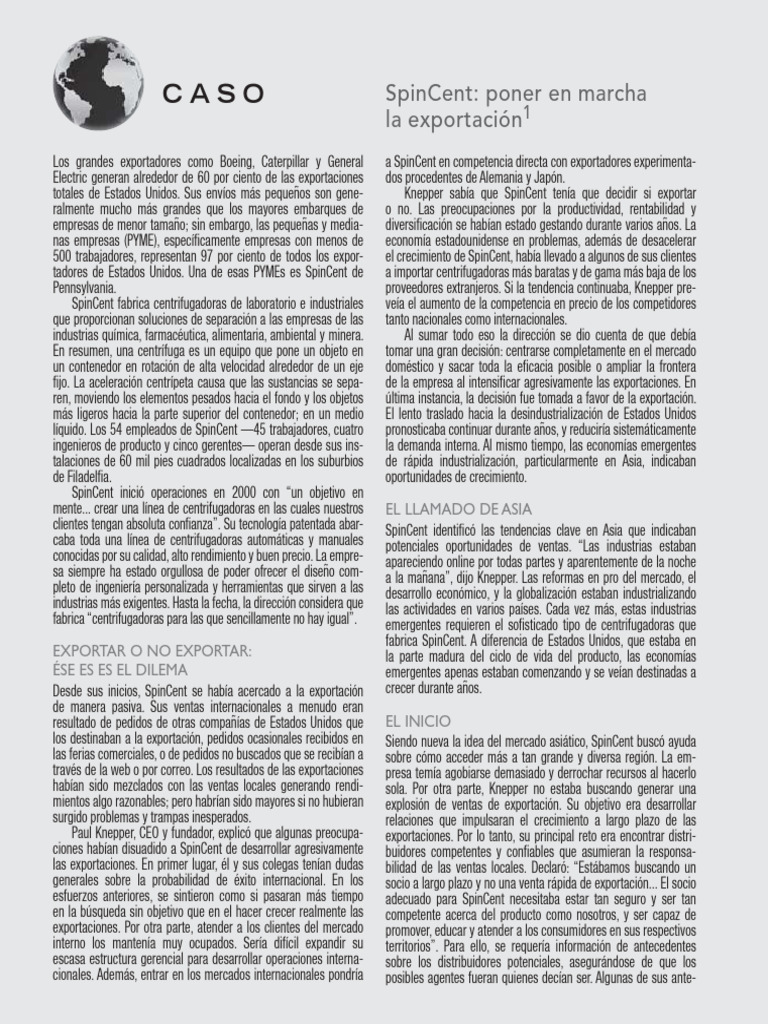 Caso de Estudio SPINCENT | PDF | Exportaciones | Comercio