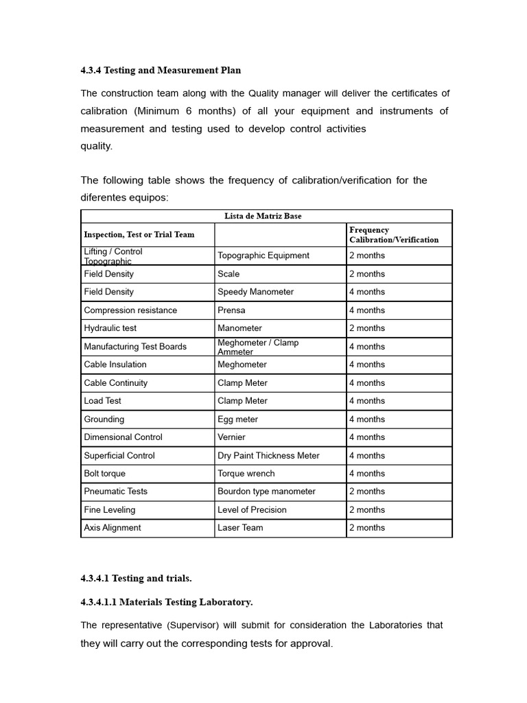 Calibration and Testing Plan Overview | PDF | Calibration | Pressure ...