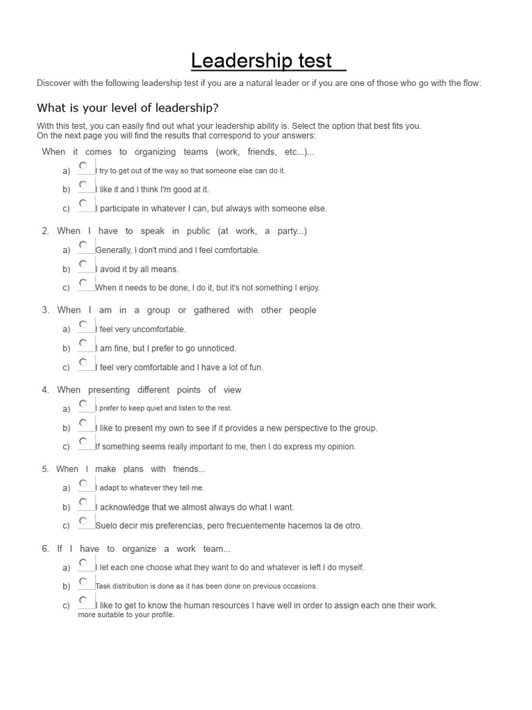 Leadership Test 1 | PDF | Leadership | Social Psychology