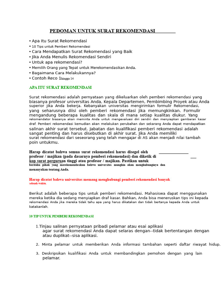 Panduan Lengkap Surat Rekomendasi | PDF