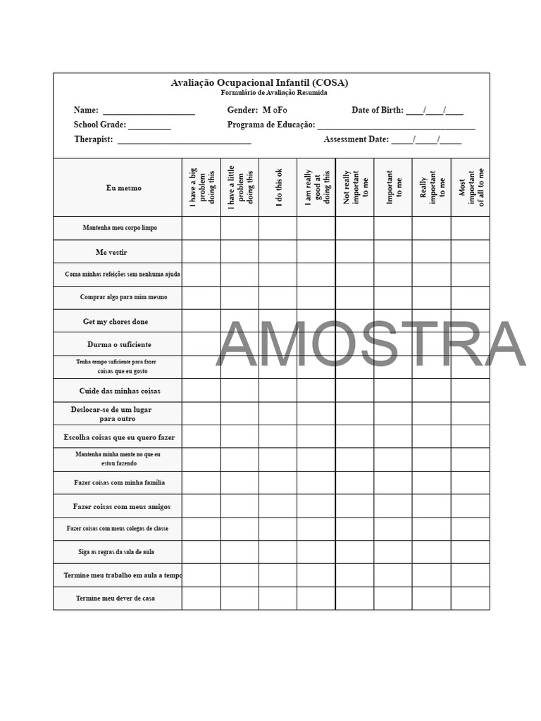 Avaliação Ocupacional Infantil: COSA | PDF