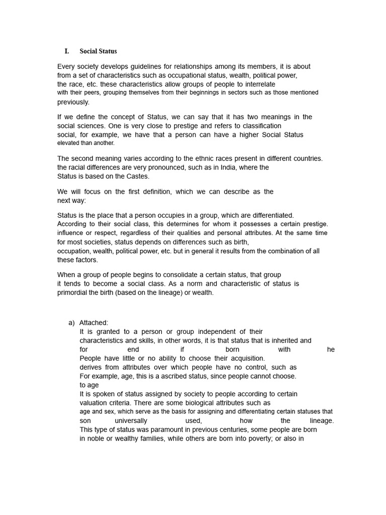 Social Status and Role | PDF | Social Status | Psychology