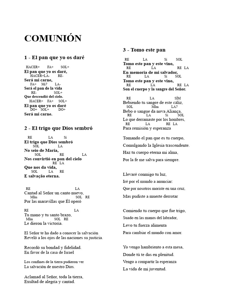 Letras de Canciones de Comunión y Fe | PDF | eucaristía | Amor