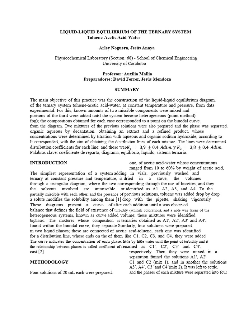 Ternary Liquid-Liquid Equilibrium Study | PDF | Phase (Matter) | Solubility