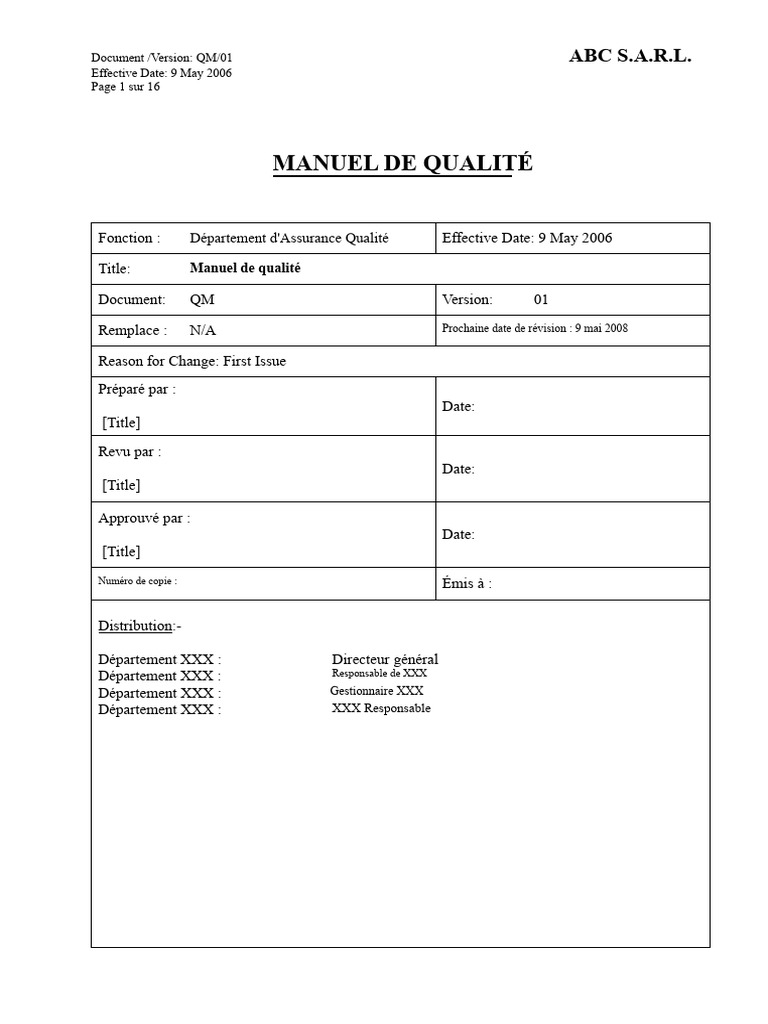 Manuel de Qualité ABC S.A.R.L. | PDF | Audit | Calibrage
