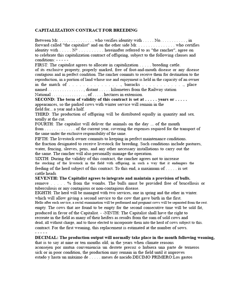 Capitalization Contract of Breeding | PDF | Cattle