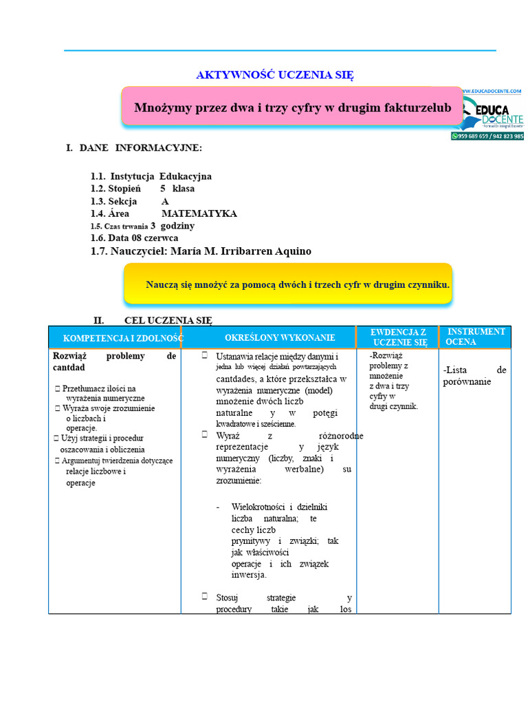 Sesja Mnożymy Przez Dwa I Trzy Cyfry W Drugim Czynniku. | PDF