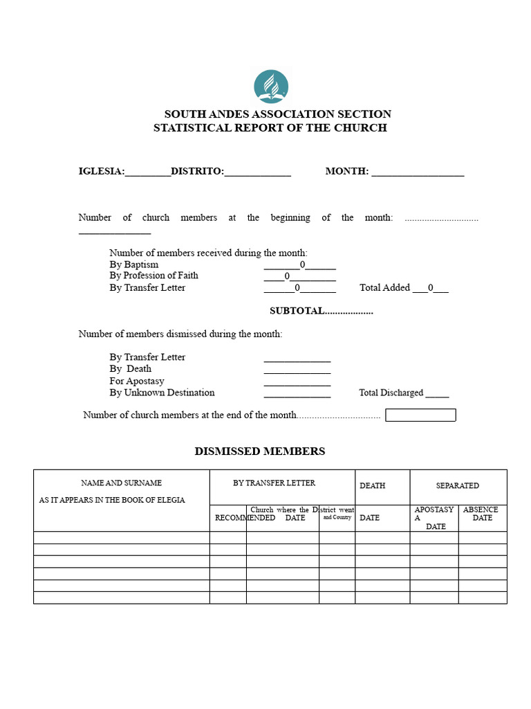 Monthly Church Membership Report | PDF