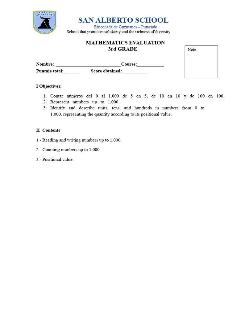 3rd Grade Mathematics Evaluation Guide | PDF | Numbers