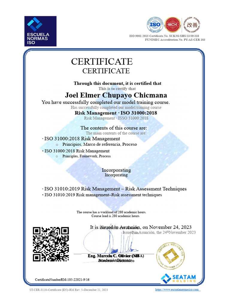 ISO 31000 Risk Management Course Certificate | PDF